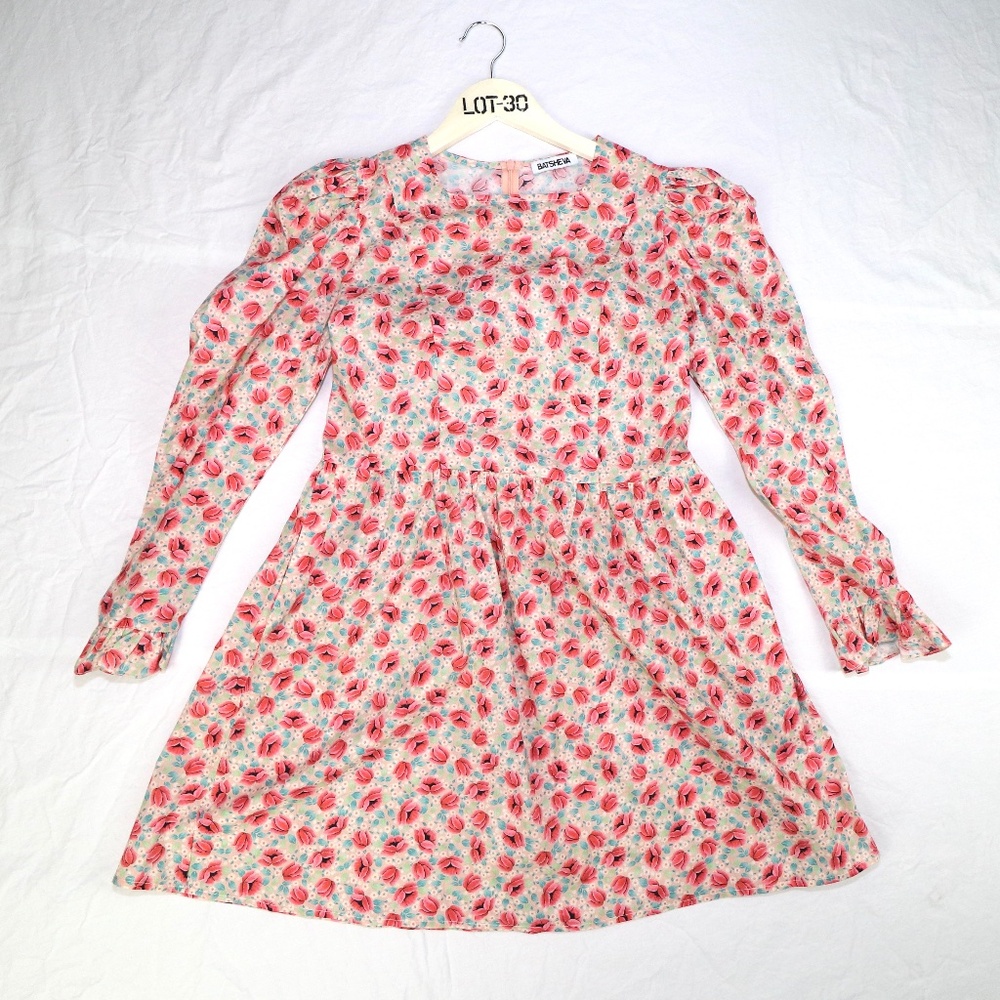 BATSHEVA MINI PRAIRIE DRESS IN PEACH FLORAL